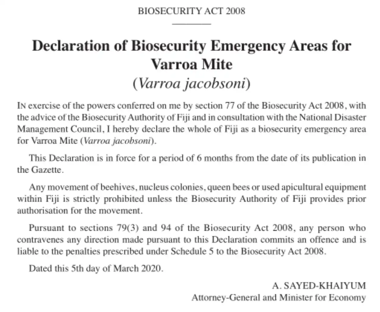 Declaration of Biosecurity Emergency Areas for Varroa Mite.webp