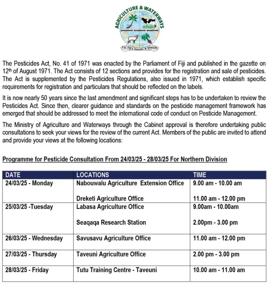 The Pesticide Act 1971 will be reviewed